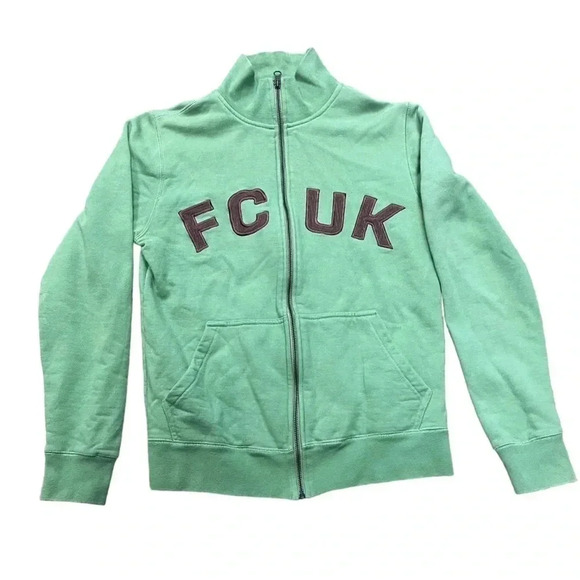 FCUK French Connection Vintage Green Zip Up Sweater  Size XS - Picture 1 of 10
